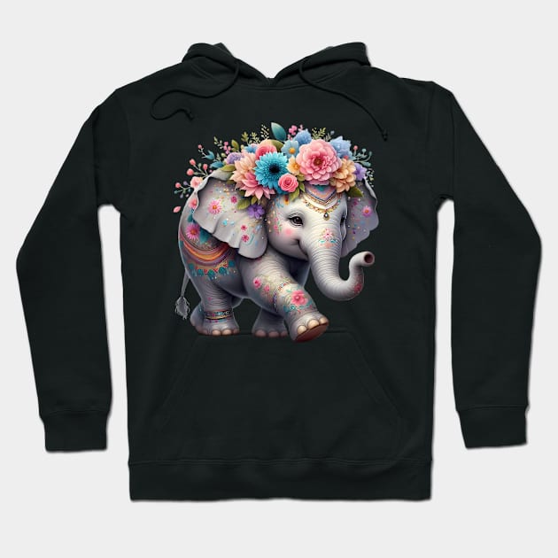 An elephant decorated with beautiful colorful flowers. Hoodie by CreativeSparkzz